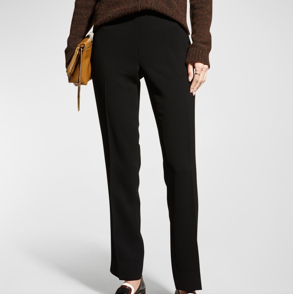 Lafayette 148 Bleecker Wool Straight Leg Trousers Full Length Split Hem Black 10